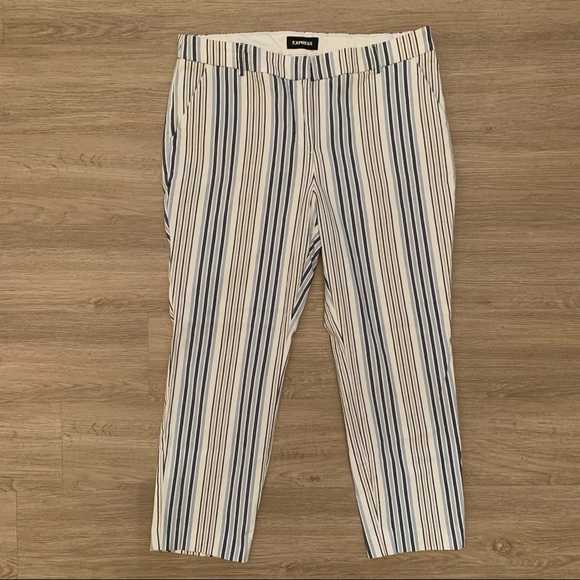 Express Pants - Express Columnist Mid Rise Ankle Pants Linen Blend Blue White Stripe Sz 10 Short
